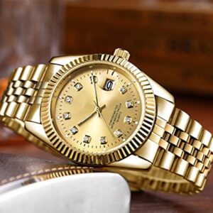 SENRUD Men's Fashion Classic Design Analog Quartz Watches Casual Business Stainless Steel Waterproof Date Wrist Watch Men (Gold White)