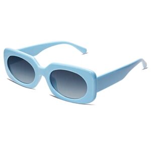 vanlinker rectangle sunglasses for women retro trendy fashion glasses oval lenses narrow thin square frame with uv400 protection vl9624 sky blue frame/light blue lens