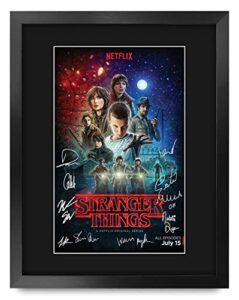hwc trading framed 11" x 14" print - stranger things tv series poster the cast signed gift mounted printed autograph film gifts photo picture display