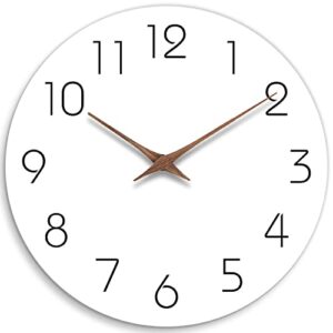 mosewa wall clock 14 inch silent non ticking wall clocks battery operated - simple minimalist wooden clock decorative for kitchen,home,bedroom,living room, office(14" white)