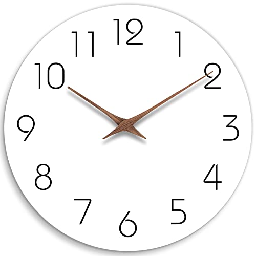 Mosewa Wall Clock 14 Inch Silent Non Ticking Wall Clocks Battery Operated - Simple Minimalist Wooden Clock Decorative for Kitchen,Home,Bedroom,Living Room, Office(14" White)