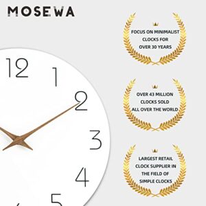 Mosewa Wall Clock 14 Inch Silent Non Ticking Wall Clocks Battery Operated - Simple Minimalist Wooden Clock Decorative for Kitchen,Home,Bedroom,Living Room, Office(14" White)