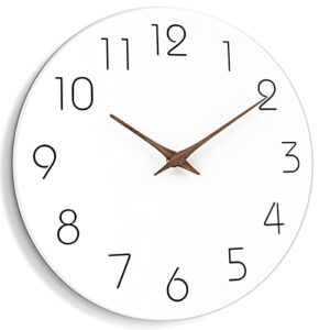 Mosewa Wall Clock 14 Inch Silent Non Ticking Wall Clocks Battery Operated - Simple Minimalist Wooden Clock Decorative for Kitchen,Home,Bedroom,Living Room, Office(14" White)