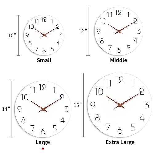 Mosewa Wall Clock 14 Inch Silent Non Ticking Wall Clocks Battery Operated - Simple Minimalist Wooden Clock Decorative for Kitchen,Home,Bedroom,Living Room, Office(14" White)