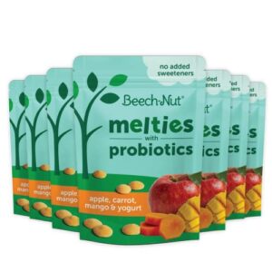 beech-nut probiotic melties baby & toddler snack melts, apple carrot mango yogurt, 1 oz (7 pack)