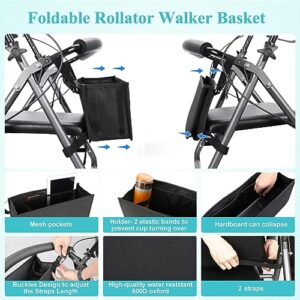 Rollator Basket, Dotday Rollator Walker Bag w/Cup Holder, Easy to Use Folding Rollator Walker Storage Bag, Never Tipping Over The Walker, Best Gift for Family and Friends - (for Rollator Walkers)