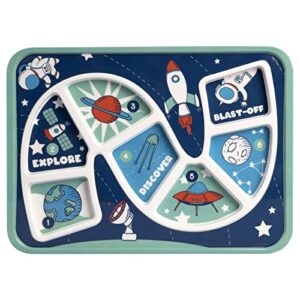 gsm brands kids dinner plate for picky eating toddlers: healthy constructive fun meal time, divided portions, space themed