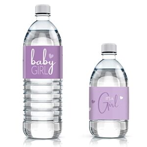 purple it’s a girl baby shower water bottle labels - sweet baby girl themed waterproof wrappers - 24 count