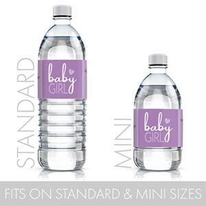 Purple It’s a Girl Baby Shower Water Bottle Labels - Sweet Baby Girl Themed Waterproof Wrappers - 24 Count