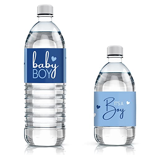 Blue It’s a Boy Baby Shower Water Bottle Labels - Baby Boy - 24 Stickers