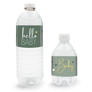 green and gold baby shower water bottle labels - greenery sweet baby waterproof wrappers - 24 stickers