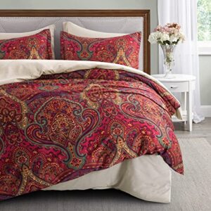 get bed ready boho paisley medallion duvet cover set traditional antique rug vintage damask bohemian pattern bedding elegant boteh tapestry egyptian cotton (ruby red, king)