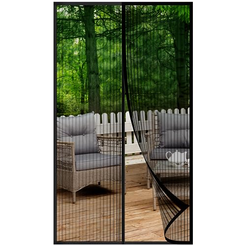 METAONLY Magnetic Screen Door Fits Door Size 32" x 80", Actual Screen Size 34" x 81", Screen Door Mesh,Door Screen Magnetic Closure for Patio Door Enjoy Air Fresh-Black