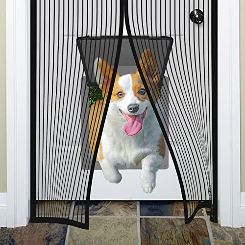 METAONLY Magnetic Screen Door Fits Door Size 32" x 80", Actual Screen Size 34" x 81", Screen Door Mesh,Door Screen Magnetic Closure for Patio Door Enjoy Air Fresh-Black