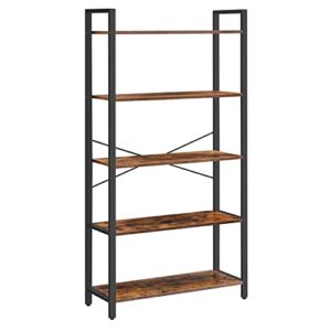vasagle bookshelf, 5-tier storage rack with steel frame, for living room, office, study, hallway, industrial style, rustic brown + black, ‎11.8 x ‎31.5 x 60 inches