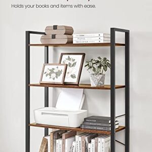 VASAGLE Bookshelf, 5-Tier Storage Rack with Steel Frame, for Living Room, Office, Study, Hallway, Industrial Style, Rustic Brown + Black, ‎11.8 x ‎31.5 x 60 inches