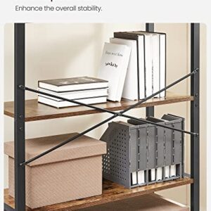VASAGLE Bookshelf, 5-Tier Storage Rack with Steel Frame, for Living Room, Office, Study, Hallway, Industrial Style, Rustic Brown + Black, ‎11.8 x ‎31.5 x 60 inches