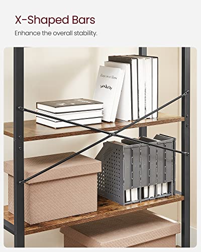 VASAGLE Bookshelf, 5-Tier Storage Rack with Steel Frame, for Living Room, Office, Study, Hallway, Industrial Style, Rustic Brown + Black, ‎11.8 x ‎31.5 x 60 inches