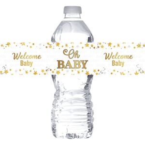 monmon & craft oh baby water bottle stickers / gender reveal bottle wrappers / baby shower / welcome baby / baby 1st birthday party water labels supplies waterproof ( set of 32 )
