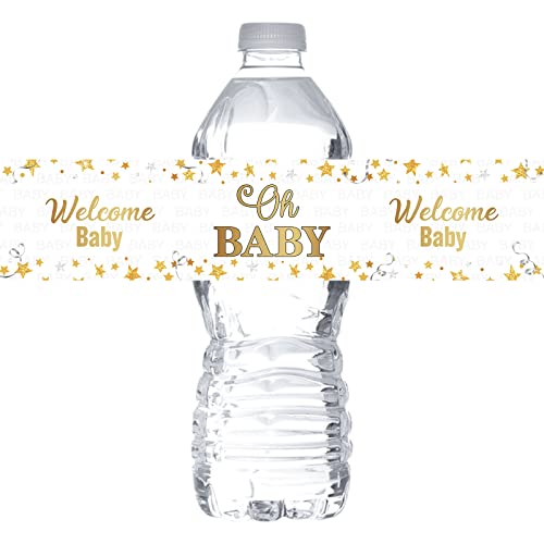 MonMon & Craft Oh Baby Water Bottle Stickers / Gender Reveal Bottle Wrappers / Baby Shower / Welcome Baby / Baby 1st Birthday Party Water Labels Supplies Waterproof ( Set of 32 )