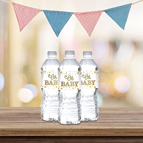 MonMon & Craft Oh Baby Water Bottle Stickers / Gender Reveal Bottle Wrappers / Baby Shower / Welcome Baby / Baby 1st Birthday Party Water Labels Supplies Waterproof ( Set of 32 )