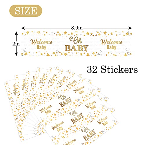 MonMon & Craft Oh Baby Water Bottle Stickers / Gender Reveal Bottle Wrappers / Baby Shower / Welcome Baby / Baby 1st Birthday Party Water Labels Supplies Waterproof ( Set of 32 )