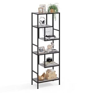linsy home bookshelf, 5 tier wood and metal book shelf, 68 inches display tall bookcase, open display shelves for living room bedroom home office, grey