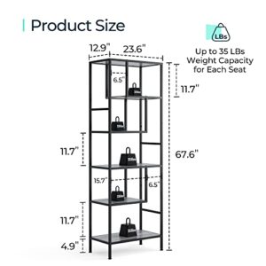 LINSY HOME Bookshelf, 5 Tier Wood and Metal Book Shelf, 68 Inches Display Tall Bookcase, Open Display Shelves for Living Room Bedroom Home Office, Grey