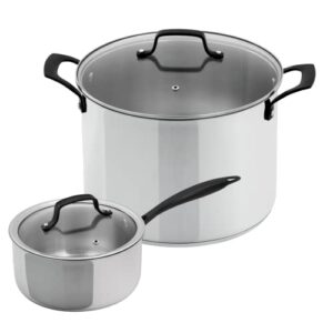 grandties tri-ply stainless 4-piece induction pots and pans set, saucepan, stockpot, kitchen cooking pot with lid and black metal handle, dishwasher safe cookware