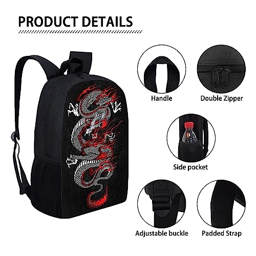 Mumeson Backpack Bulk Schoolbag Dragon Print Backpack for Teen Boys Soft Breathable Backing Casual Rucksack Daypack for Kids Elementary School or Middle School