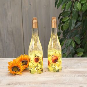 12 inch ligthted spinning water globe wine bottle with sunflowers (sunflower)