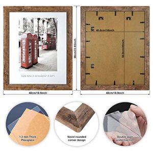 16x20 Picture Frame, Set of 2 Picture Frames Plexiglass and Composite Wooden Rustic Rounded Corners Poster Frame for Wall Mount with Hanging Hardware(Brown)