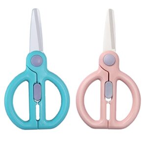 dampen ceramic scissors for baby food,portable baby food scissors,children safety food cutter,with blade cover and travel case (pink and green)