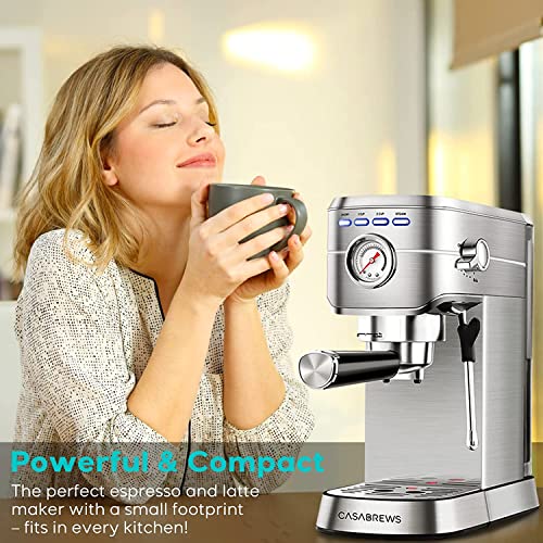 CASABREWS Espresso Machine 20 Bar, Professional Espresso Maker with Milk Frother Steam Wand, Compact Espresso Coffee Machine with 34oz Removable Water Tank for Cappuccino, Latte, Gift for Dad or Mom