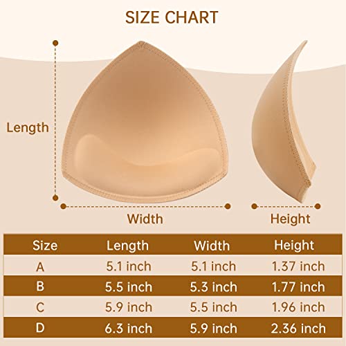 KSang Bra Pads Inserts 4 Pairs - Sewn Edges Breast Padding for Sports Bras Swimsuits Bikini Push up Bra Cups Inserts for B Cup