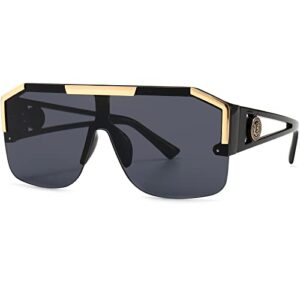 aieyezo square oversized sunglasses flat top shield sun glasses for men women one lens square shades (black/grey)