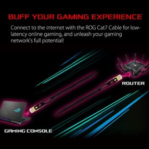 ASUS ROG Cat7 Ethernet Cable – 10 ft Shielded Gaming LAN network cable high speed network up to 600MHz & 10GB Transfer Rates, Nylon Braided, Gold Plated