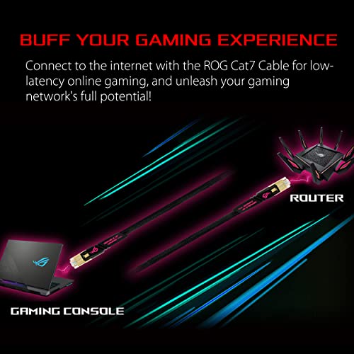 ASUS ROG Cat7 Ethernet Cable – 10 ft Shielded Gaming LAN network cable high speed network up to 600MHz & 10GB Transfer Rates, Nylon Braided, Gold Plated