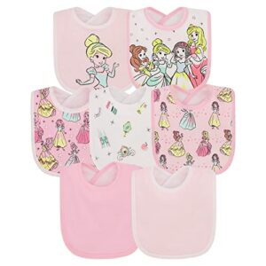 disney princess 7-pack magical world baby bibs, lightweight feeding teething & drooling infant and toddler cloth bib