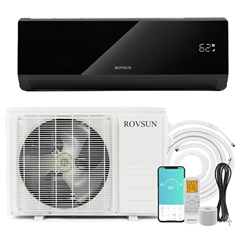 ROVSUN Wifi Enabled 9,000 BTU Mini Split AC/Heating System with Inverter, 19 SEER 115V Energy Saving Ductless Split-System Air Conditioner with Pre-Charged Condenser, Heat Pump & Installation Kit (Black Series)