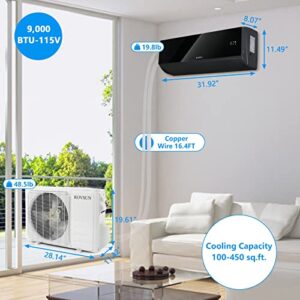 ROVSUN Wifi Enabled 9,000 BTU Mini Split AC/Heating System with Inverter, 19 SEER 115V Energy Saving Ductless Split-System Air Conditioner with Pre-Charged Condenser, Heat Pump & Installation Kit (Black Series)