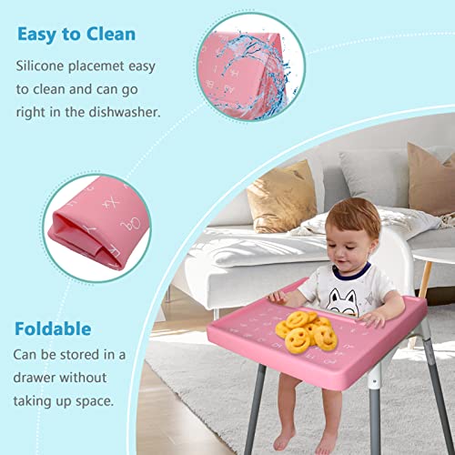 Placemat for Antilop Baby High Chair, Full Cover Silicone Mat for Babies High Chair Tray Accessories, Reusable Finger Food Place Mats for Infants Babies Girls Feeding, BPA Free Dishwasher Safe (Pink)