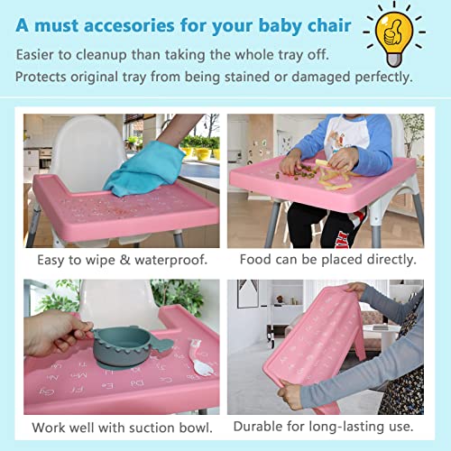 Placemat for Antilop Baby High Chair, Full Cover Silicone Mat for Babies High Chair Tray Accessories, Reusable Finger Food Place Mats for Infants Babies Girls Feeding, BPA Free Dishwasher Safe (Pink)