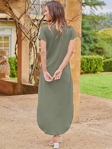 Prinbara Women's Casual Loose Sundress Long Dress Short Sleeve Split Maxi Dresses Cover Up Long Cami Maxi Dresses with Pockets 2PA22-ganlanlvyinzi-S