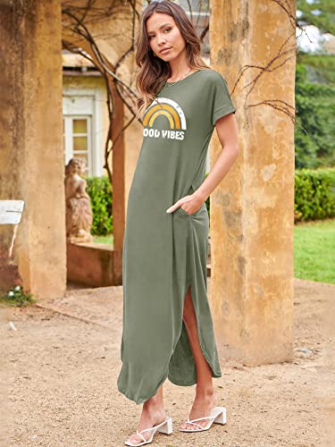 Prinbara Women's Casual Loose Sundress Long Dress Short Sleeve Split Maxi Dresses Cover Up Long Cami Maxi Dresses with Pockets 2PA22-ganlanlvyinzi-S