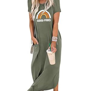 Prinbara Women's Casual Loose Sundress Long Dress Short Sleeve Split Maxi Dresses Cover Up Long Cami Maxi Dresses with Pockets 2PA22-ganlanlvyinzi-S