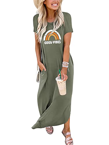 Prinbara Women's Casual Loose Sundress Long Dress Short Sleeve Split Maxi Dresses Cover Up Long Cami Maxi Dresses with Pockets 2PA22-ganlanlvyinzi-S