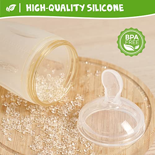 haakaa Gen.3 Silicone Feeding Spoon Bottle Grey (8oz./250ml) - Silicone Food Dispensing Spoon with Dust-Proof Cap, Homemade Food Squeeze Feeder Spoon for 6M+