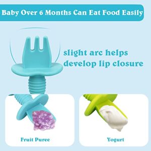 Baby Spoon & Fork - First Stage Toddler Utensils - Baby Led Weaning Spoon - 100% Food Grade Soft Silicone Anti-Choke, Best Self Feeding for Ages 6 Months+