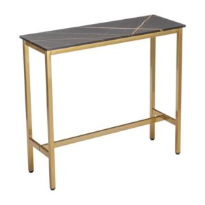 aklaus 40" bar table,rectangular industrial bar height table with sturdy gold metal frame black faux marble top,pub table high top dining table console table for dining room living room entryway